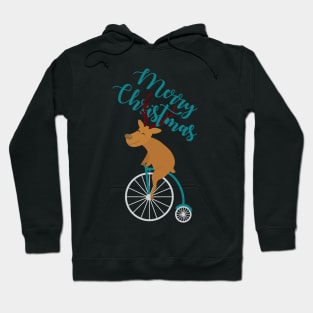 Mr Reindeer having Fun with his Penny-farthing Bicycle Christmas Hoodie